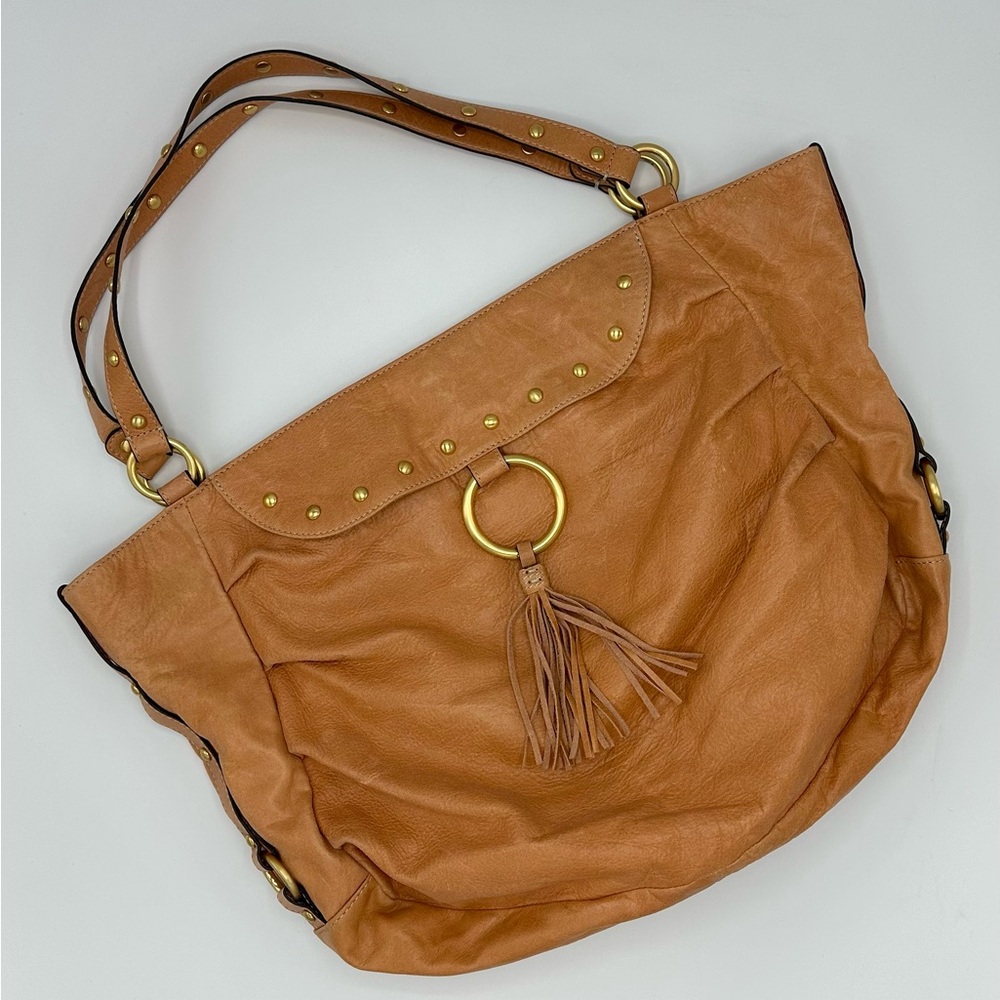 Fossil Peach Leather Boho Bag Purse with  Gold Metal Accents Style 75082